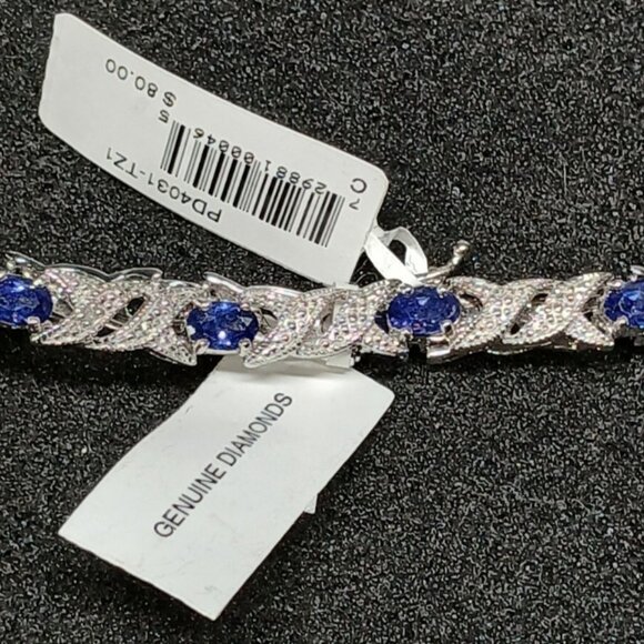 .925 Sterling Silver Blue Sapphire X-Link Tennis Bracelet 7.25" 15g NWT FMC - Picture 5 of 15
